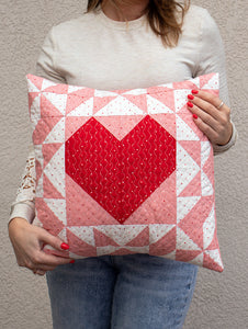 "Wild Heart" geometric heart pillow pattern by Lella Boutique. Fabric is True Love by Lella Boutique for Moda Fabrics. Download the PDF here.