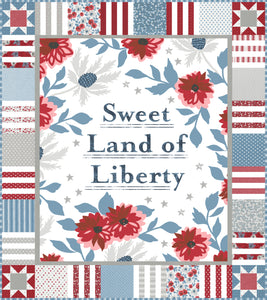"Sweet Land" 4th of July quilt by Lella Boutique featuring the "Sweet Land of Liberty" quilt panel from the Old Glory fabric collection for Moda Fabrics. Fun way to add a scrappy border to this Americana quilt panel. Download the PDF here!