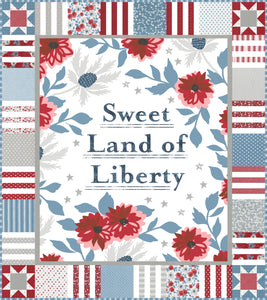 "Sweet Land" 4th of July quilt by Lella Boutique featuring the "Sweet Land of Liberty" quilt panel from the Old Glory fabric collection for Moda Fabrics. Fun way to add a scrappy border to this Americana quilt panel.