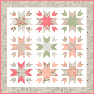 Snow Blossoms star quilt by Lella Boutique. A fat quarter quilt made in Love Note fabric by Lella Boutique for Moda Fabrics.