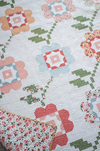 Bloomers flower quilt pattern by Vanessa Goertzen of Lella Boutique. Fabric is Country Rose by Lella Boutique for Moda Fabrics.
