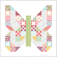 Load image into Gallery viewer, Butterfly Patch - scrappy patchwork butterfly quilt by Lella Boutique. Beginner level sampler made with a Layer Cake (precut 10&quot; squares). Fabric is Lollipop Garden by Lella Boutique for Moda Fabrics.