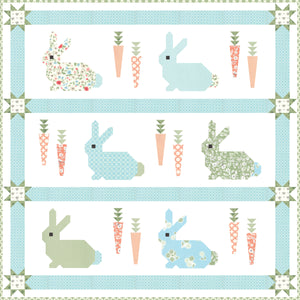 Cottontail bunny and carrot quilt pattern in Garden Variety fabric by Lella Boutique for Moda. Cutest rabbit quilt for Easter!