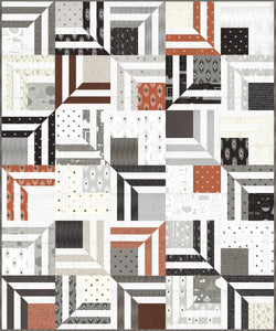 "Fracture" modern log cabin quilt. Fat eighth quilt. Great modern boy quilt. Fabric is Smoke & Rust by Lella Boutique for Moda.
