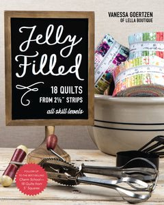 Jelly Filled - 18 Quilts from 2-1/2" Strips by Vanessa Goertzen of Lella Boutique. Get your autographed copy of the book here! Lots of great jelly roll strip quilts.