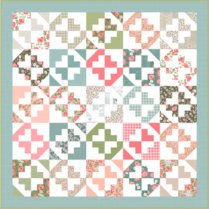 June Bug beginner quilt pattern by Lella Boutique. Make it with a layer cake or fat quarters. Fabric is Love Note by Lella Boutique for Moda Fabrics.