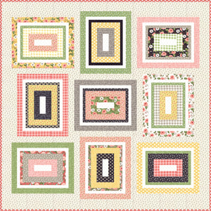 Kith & Kin jelly roll rectangle quilt. Cute farmhouse style quilt. Fabric is Farmer's Daughter by Lella Boutique for Moda Fabrics.