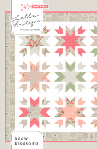 Snow Blossoms star quilt by Lella Boutique for Moda Fabrics. Make it with 9 fat quarters. Fabric is Love Note by Lella Boutique for Moda Fabrics.