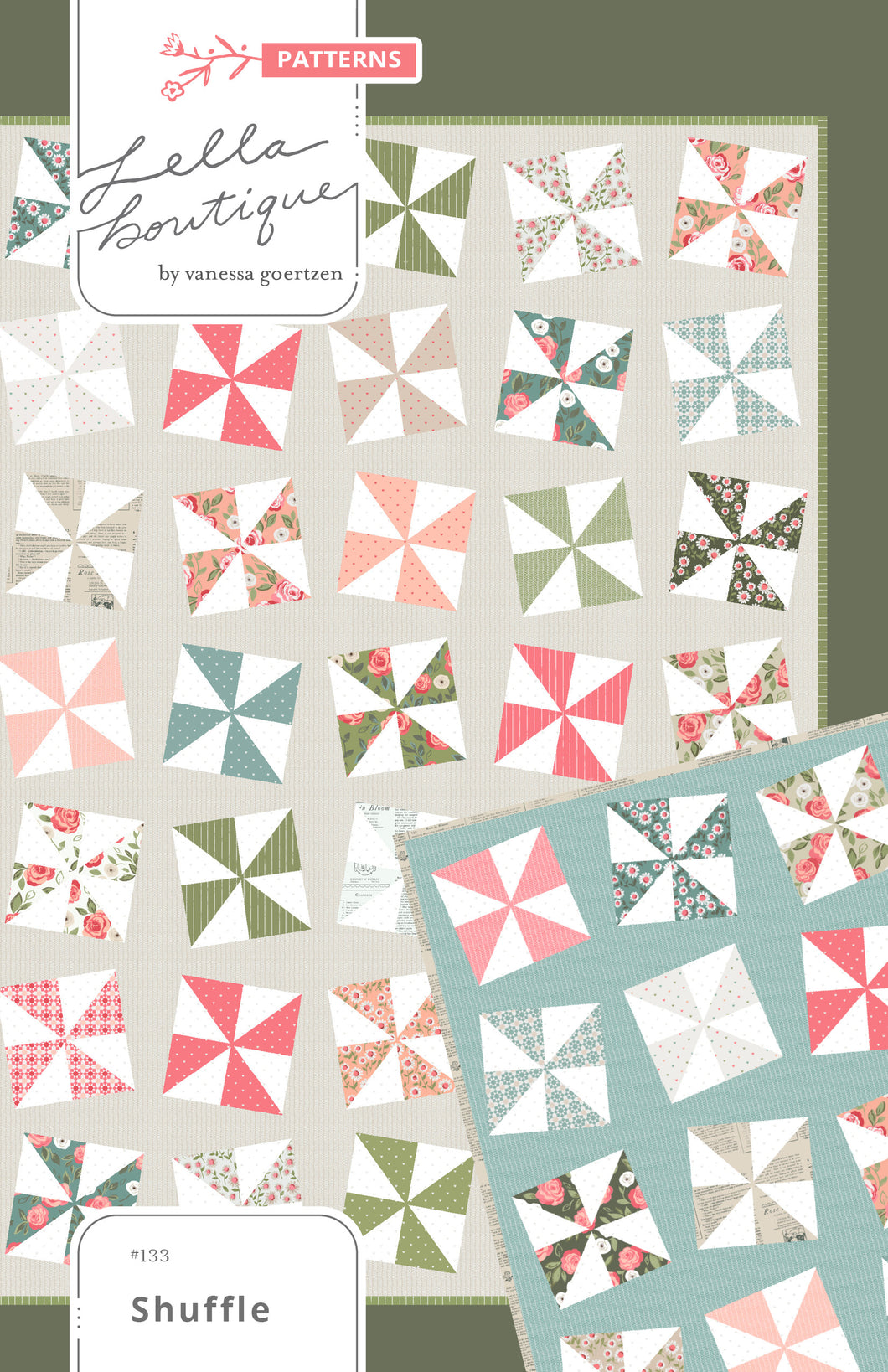 Shuffle pinwheel quilt pattern by Lella Boutique. Make it with charm packs. Fabric is Love Note by Lella Boutique for Moda Fabrics.