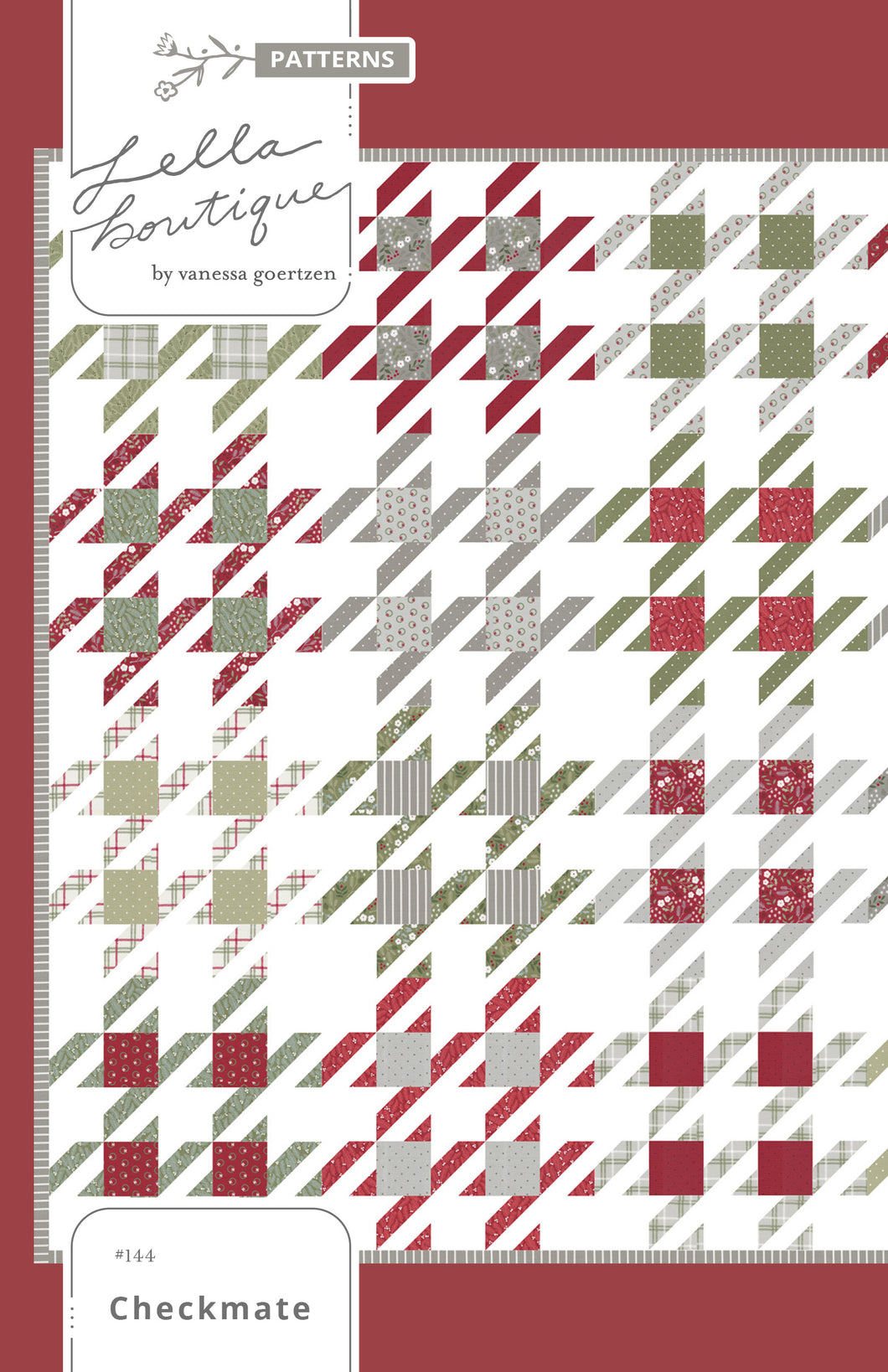 Checkmate pieced houndstooth quilt. Fat quarter friendly. Fabric is Christmas Eve by Lella Boutique for Moda Fabrics.