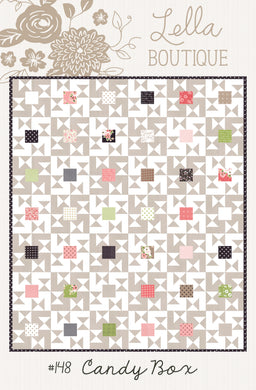 Candy Box - one charm pack quilt. Cool geometric design to showcase one charm pack in a quilt. Fabric is Olive's Flower Market by Lella Boutique for Moda Fabrics.