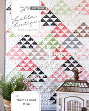 Load image into Gallery viewer, Homestead mini doll quilt pattern by Lella Boutique. Charm pack friendly. Fabric is Olive&#39;s Flower Market by Lella Boutique for Moda Fabrics.