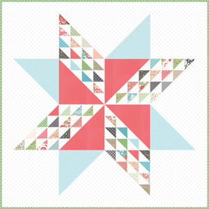 Sugar Cookie giant star quilt by Lella Boutique. Cool traditional star design made with just one charm pack. Fabric is Bloomington by Lella Boutique for Moda Fabrics.