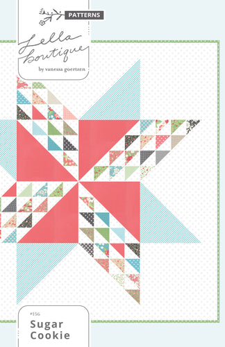 Sugar Cookie star quilt by Lella Boutique. Cool traditional star quilt made with just one charm pack. Fabric is Bloomington by Lella Boutique for Moda Fabrics.