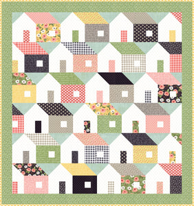 Home Again house quilt by Lella Boutique. Make it with fat eighths of Farmer's Daughter fabric by Lella Boutique for Moda Fabrics.