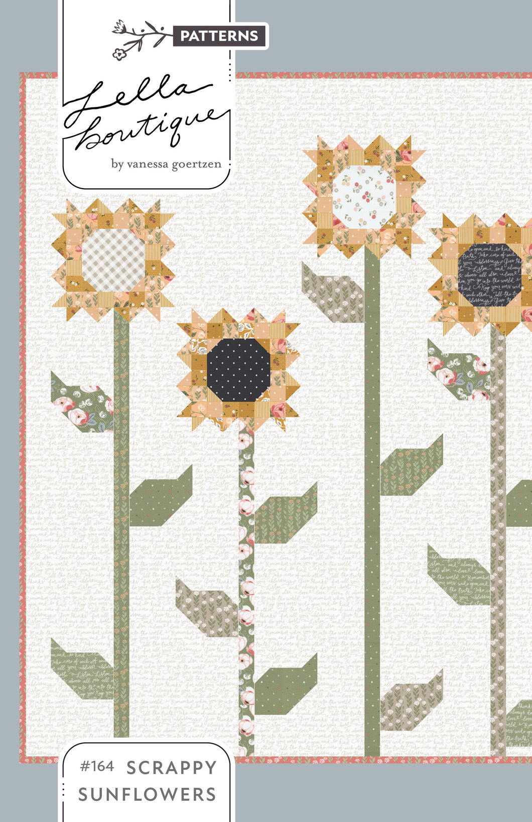 Scrappy Sunflowers quilt by Lella Boutique. Fabric is Country Rose by Lella Boutique for Moda Fabrics. Download the PDF here.