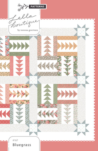 Bluegrass flying geese quilt pattern by Vanessa Goertzen. Fat eighth quilt made in Country Rose fabric by Lella Boutique for Moda Fabrics.