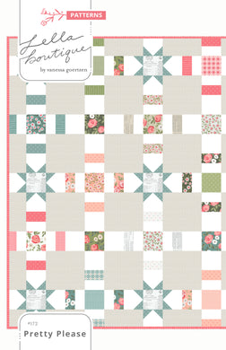 Pretty Please charm pack quilt PDF pattern by Lella Boutique. Easy beginner quilt using Love Note fabric by Lella Boutique for Moda Fabrics.