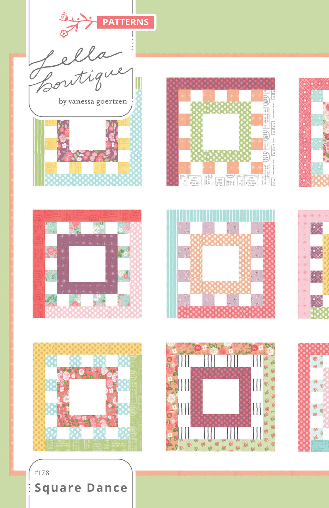 Square Dance striped square quilt blocks from Lella Boutique. Jelly Roll quilt made in Lollipop Garden fabric by Lella Boutique for Moda Fabrics. Download the PDF here.
