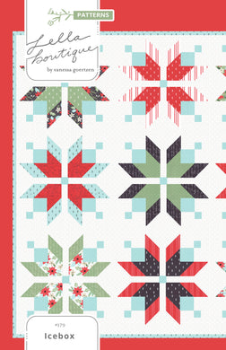 Icebox nordic snowflake quilt by Lella Boutique. Beautiful Christmas quilt in Little Tree fabric by Lella Boutique for Moda Fabrics. Fat quarter friendly.