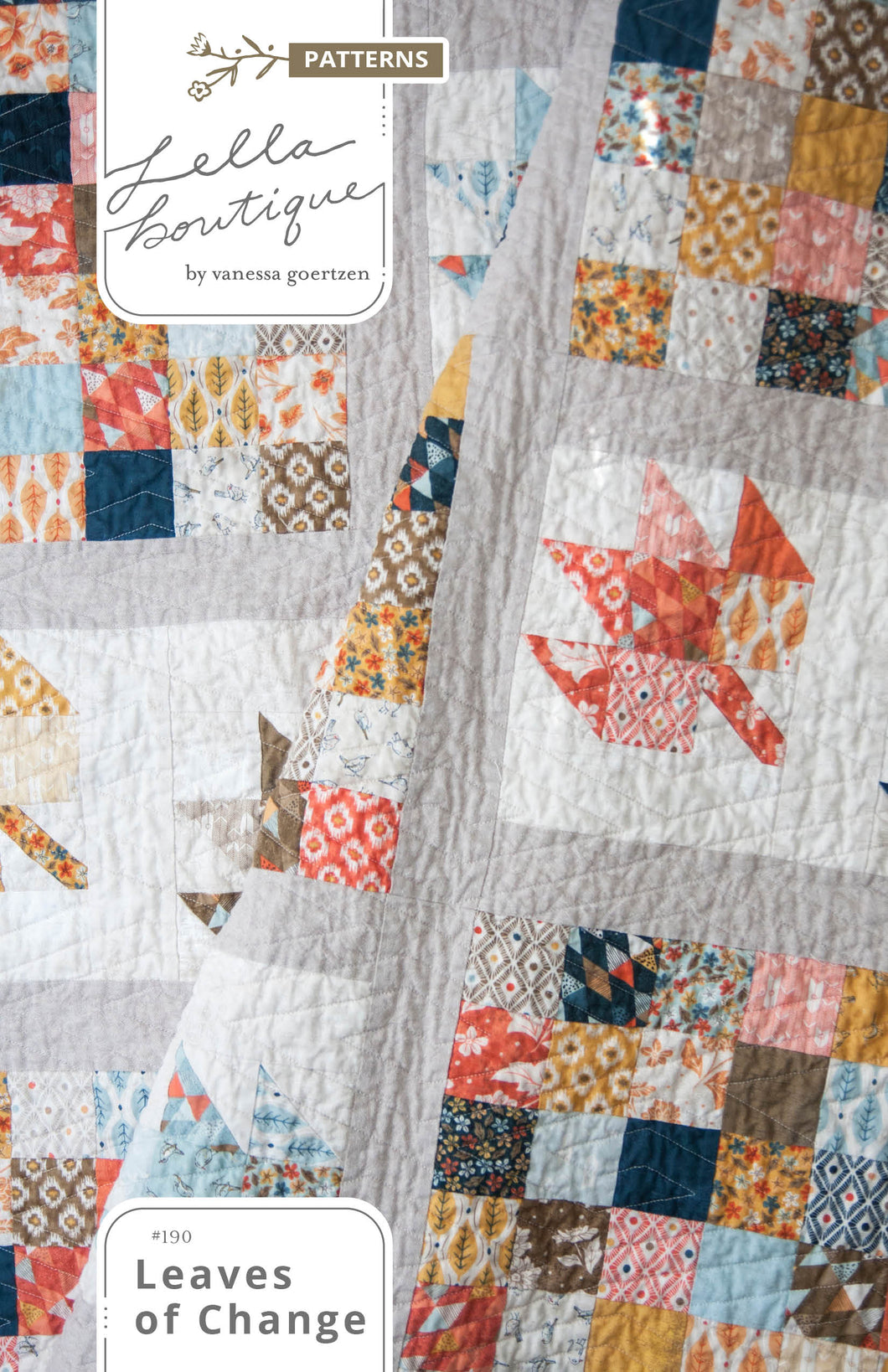 Leaves of Change scrappy leaf quilt pattern by Lella Boutique. Make it with a Jelly Roll (2.5