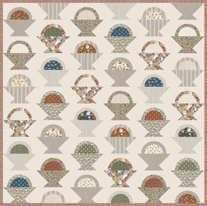 Gather basket quilt pattern by Lella Boutique. Make it with a Layer Cake, Jolly Bar, fat eighths, or scraps. Fabric is Flower Pot by Lella Boutique for Moda Fabrics.