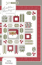 Load image into Gallery viewer, Jolly Holiday Christmas medallion quilt. Jelly Roll friendly and traditional piecing of a Santa face, holly berry sprigs, and scrappy gift boxes. Fabric is Christmas Eve by Lella Boutique for Moda Fabrics.