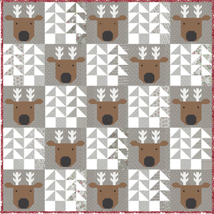 Reindeer Xing pieced reindeer quilt by Vanessa Goertzen of Lella Boutique. Fabric is Christmas Eve by Lella Boutique for Moda Fabrics. Make it with fat quarters or scrappy with a Layer Cake.