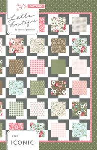 "Iconic" layer cake quilt by Lella Boutique. Simple, modern beginner quilt that is quick to make. Fabric is Lovestruck by Lella Boutique for Moda Fabrics. Download the PDF here.