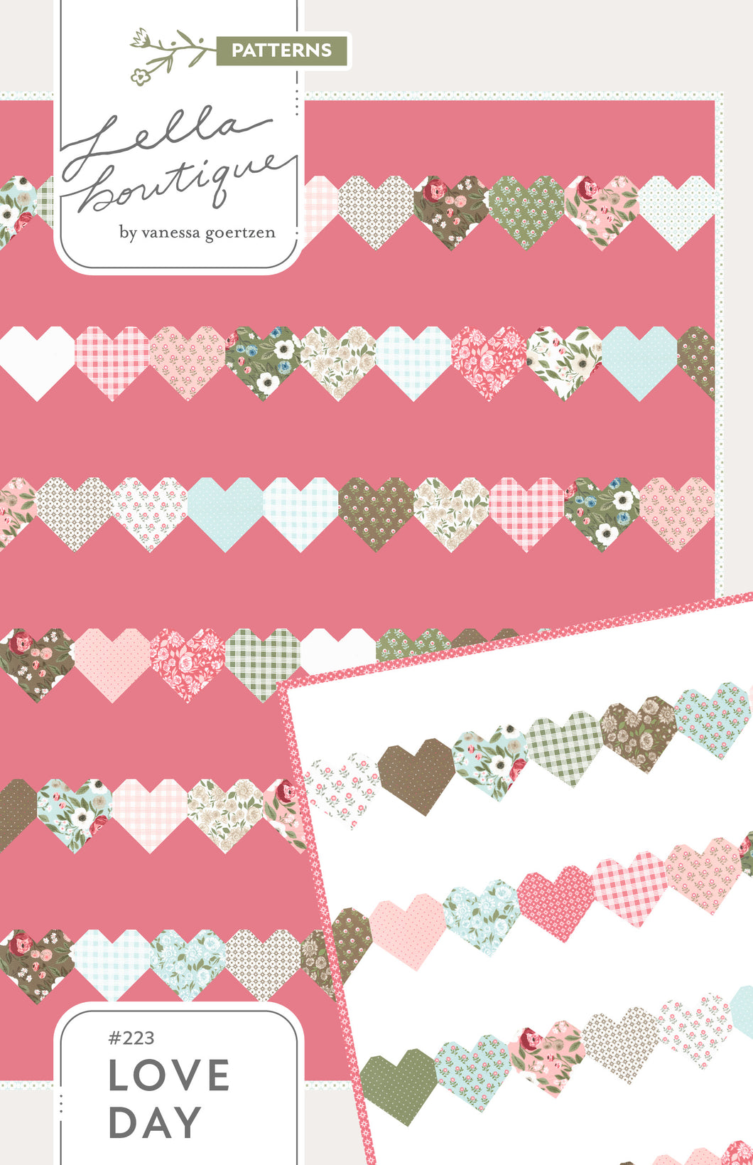 Love Day heart pattern by Lella Boutique. Simple heart pattern made with fat quarters or fat eighths. Fabric is Lovestruck by Lella Boutique for Moda Fabrics.