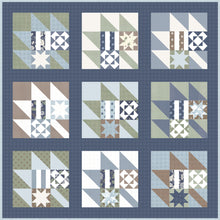 Load image into Gallery viewer, New Leaf scrappy leaf sampler quilt. Layer Cake friendly. Fabric is Harvest Road by Lella Boutique for Moda Fabrics.