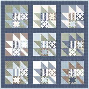 New Leaf scrappy leaf sampler quilt. Layer Cake friendly. Fabric is Harvest Road by Lella Boutique for Moda Fabrics.
