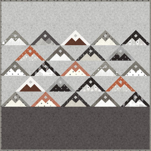 "Mountainside" modern mountain quilt by Lella Boutique. Fat eighth quilt. Simple mountain quilt is beginner friendly. Fabric is Smoke & Rust by Lella Boutique for Moda Fabrics. Download the PDF here.
