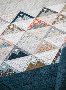 "Mountainside" modern mountain quilt by Lella Boutique. Fat eighth quilt. Simple mountain quilt is beginner friendly. Fabric is Cider by BasicGrey Ifor Moda Fabrics. Download the PDF here.