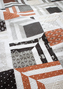 "Fracture" modern log cabin quilt. Fat eighth quilt. Great modern boy quilt. Fabric is Smoke & Rust by Lella Boutique for Moda.