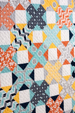 Load image into Gallery viewer, Hot Cross Buns plus sign quilt by Vanessa Goertzen of Lella Boutique. Make it with a Jelly Roll or Layer Cake. Fabric is Mixologie by Studio M for Moda Fabrics. Great boy quilt!