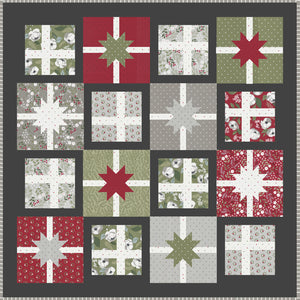 Hustle & Bustle gift quilt pattern by Lella Boutique. Make it with fat quarters. Fabric is Christmas Eve by Lella Boutique for Moda Fabrics arriving May 2023.