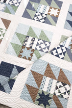 Load image into Gallery viewer, New Leaf scrappy leaf sampler quilt made with a Layer Cake. Fabric is Harvest Road by Lella Boutiquque for Moda Fabrics.