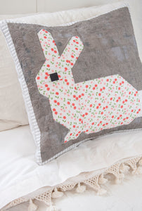 Little Cottontail bunny pillow or wall hanging pattern by Lella Boutique. Fabric is Nest by Lella Boutique for Moda Fabrics.